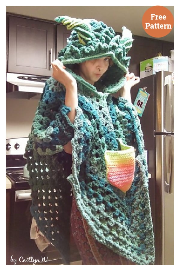 Oversize Dragon Hood Poncho Free Crochet Pattern