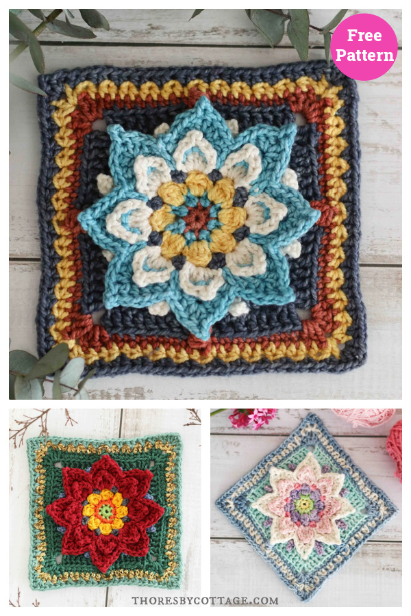 Lotus Flower Granny Square Free Crochet Pattern
