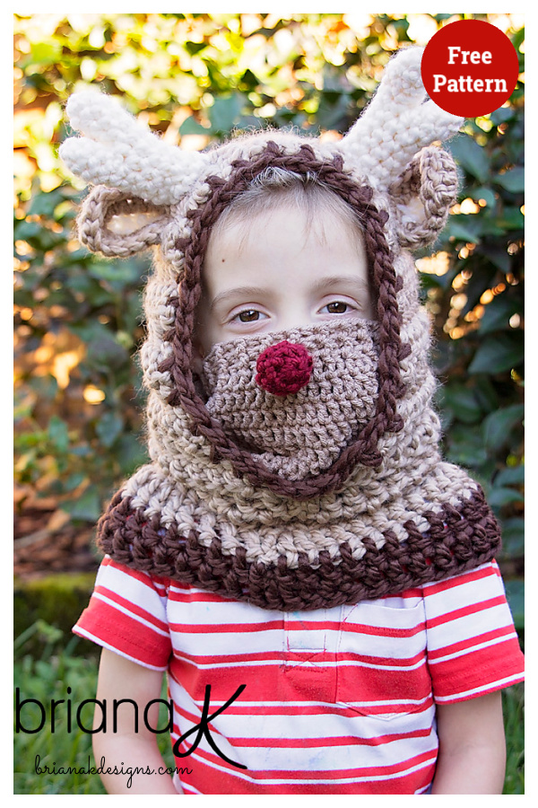 Reindeer Hooded Cowl Free Crochet Pattern