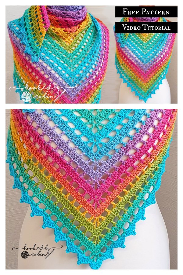 Eyelet Triangle Shawl Free Crochet Pattern and Video Tutorial 