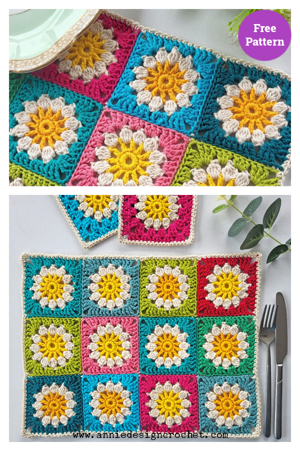 Sunny Daisy Placemat and Coaster Free Crochet Pattern