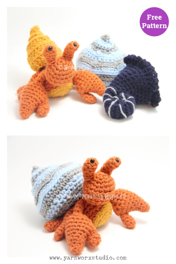 Hermit Crab with Removable Shells Free Crochet Pattern