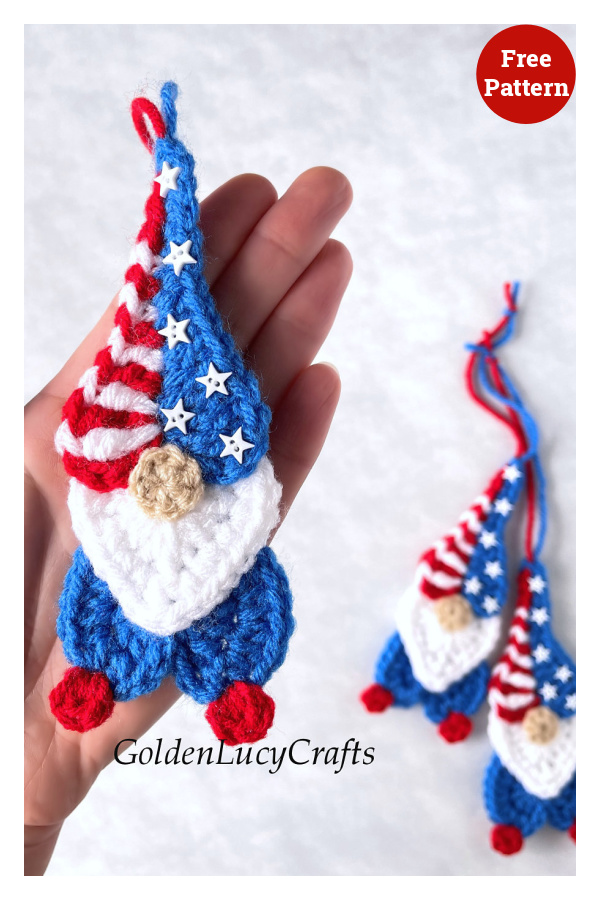 Patriotic Heart Gnome Ornament Free Crochet Pattern 