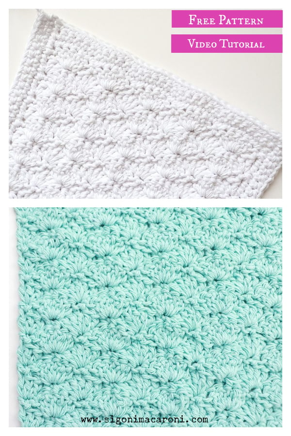 Basic Shell Stitch Washcloth Free Crochet Pattern and Video Tutorial