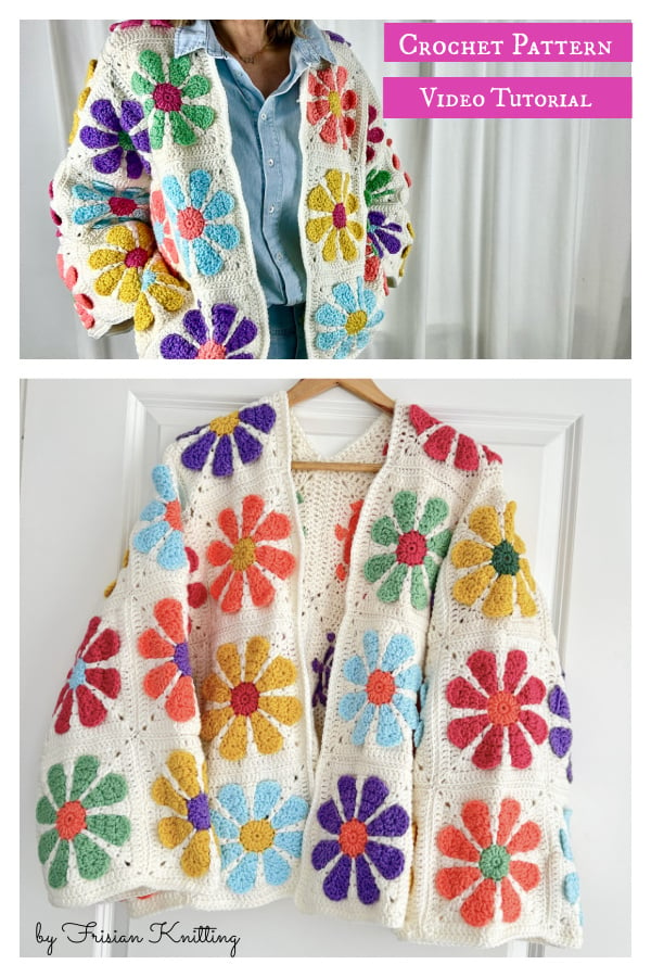 Vintage Granny Flower Cardigan Crochet Pattern and Video Tutorial