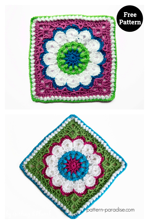 12 Inches Dahlia Square Free Crochet Pattern