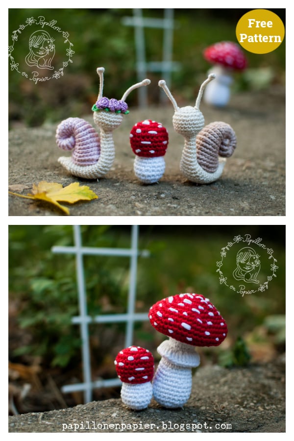 Snails and Mushrooms Amigurumi Free Crochet Pattern 