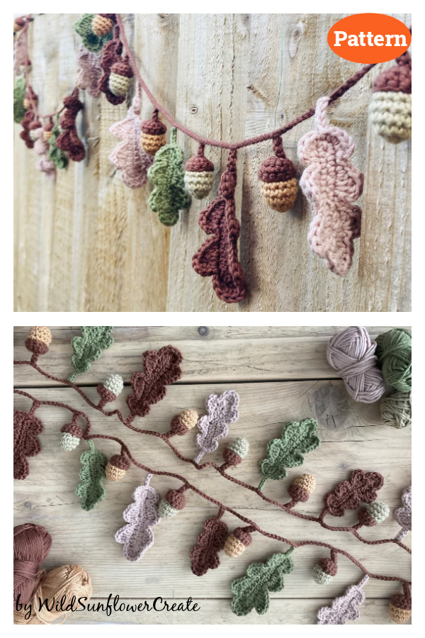 Autumn Oak Leaves & Acorns Garland Crochet Pattern