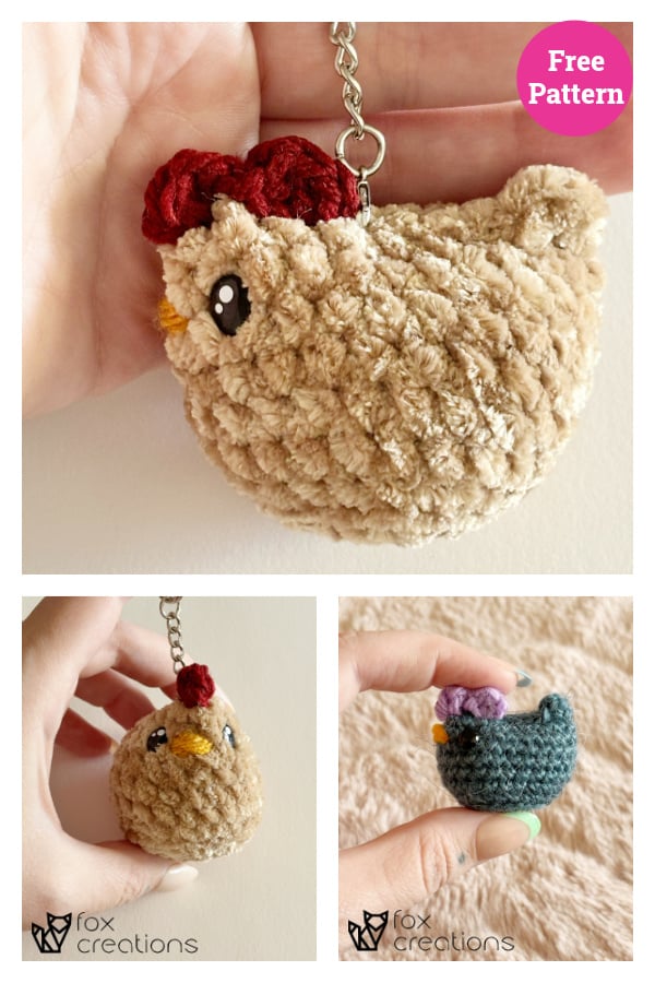 No Sew Mini Chicken Keyring Free Crochet Pattern