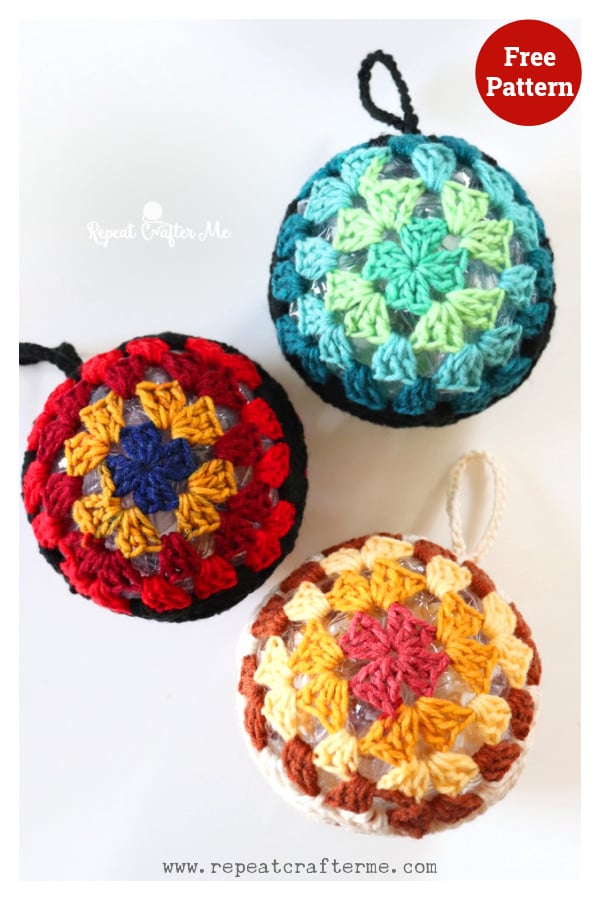 Granny Square Ornament Ball Baubles Free Crochet Pattern