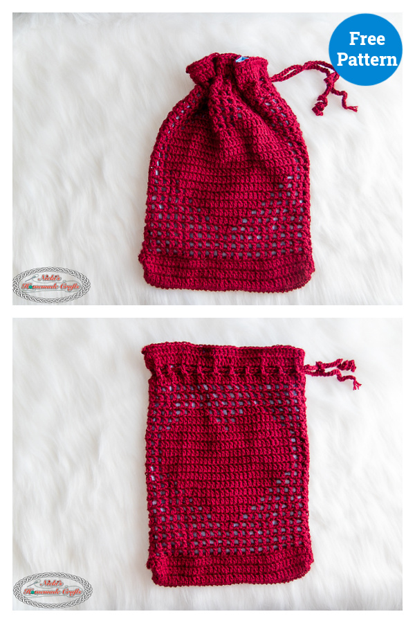 Heart Drawstring Bag Free Crochet Pattern