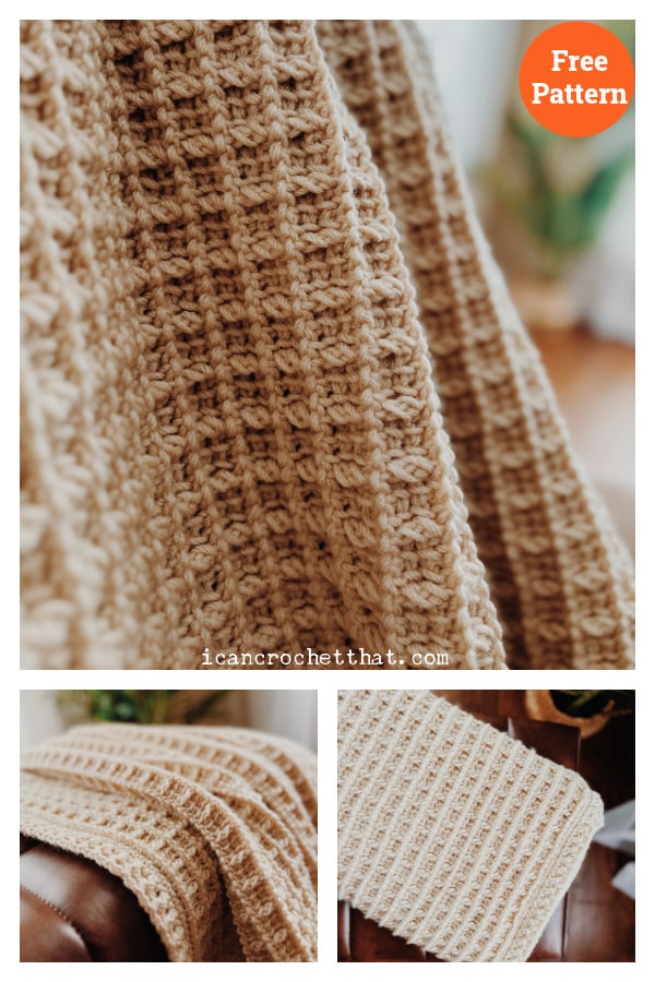 Tunisian Crochet Waffle Stitch Blanket Free Pattern 