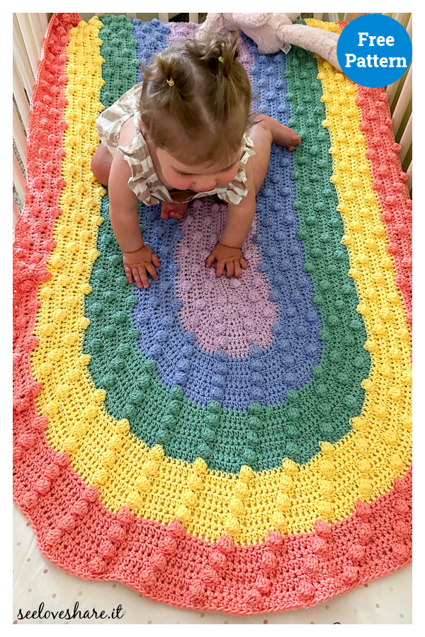 Rainbow Bobble Stitch Crib Blanket Free Crochet Pattern 