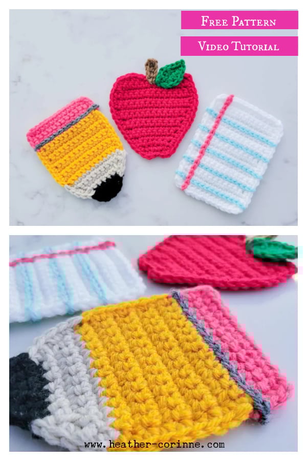 Apple Pencil & Paper Coasters Free Crochet Pattern and Video Tutorial