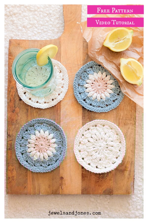 Boho Bloom Coasters Free Crochet Pattern and Video Tutorial