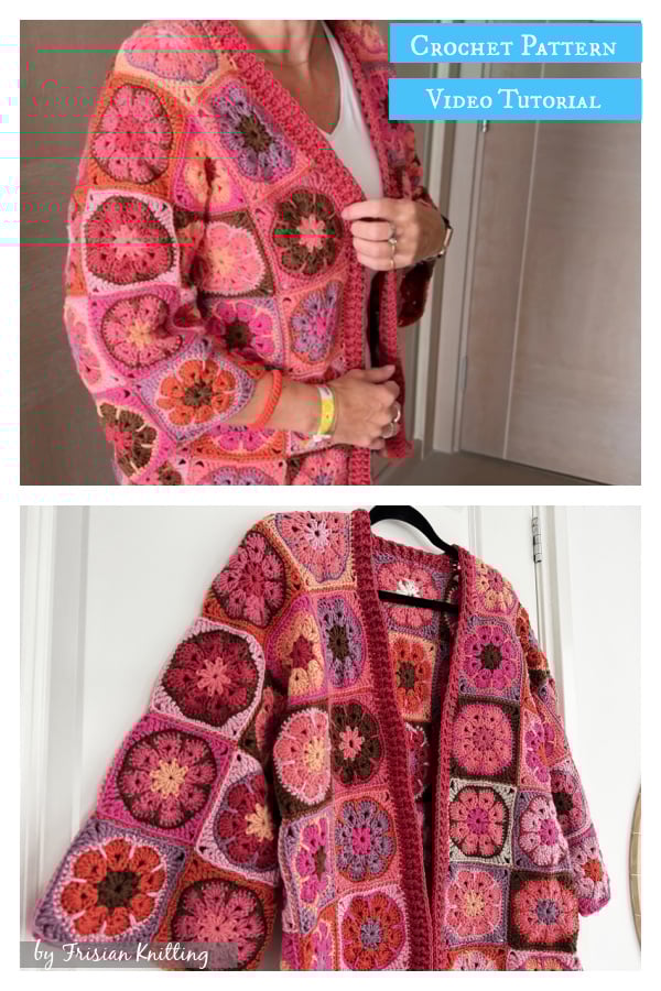 African Flower Granny Square Cardigan Crochet Pattern and Video Tutorial