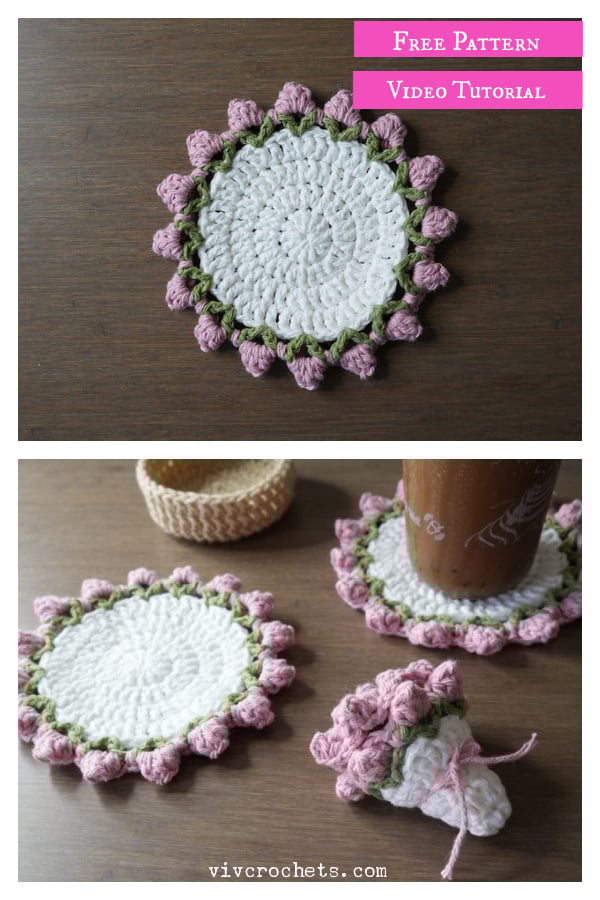 Flower Bouquet Coaster Free Crochet Pattern and Video Tutorial