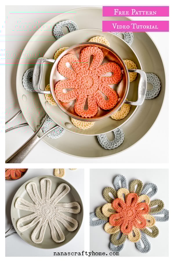 Flower Power Pan Protectors Free Crochet Pattern and Video Tutorial