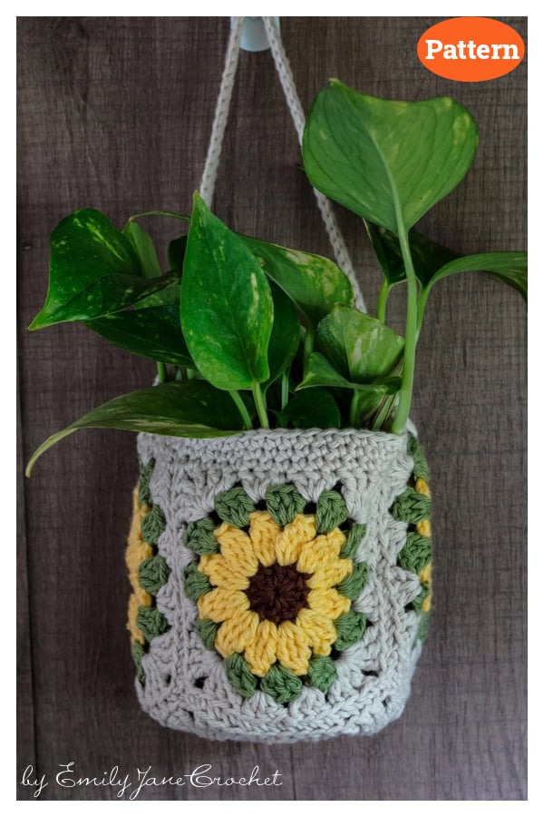Granny Square Hanging Basket Planter Crochet Pattern