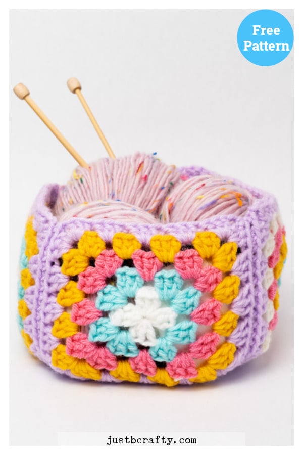 Granny Square Stash Basket Free Crochet Pattern