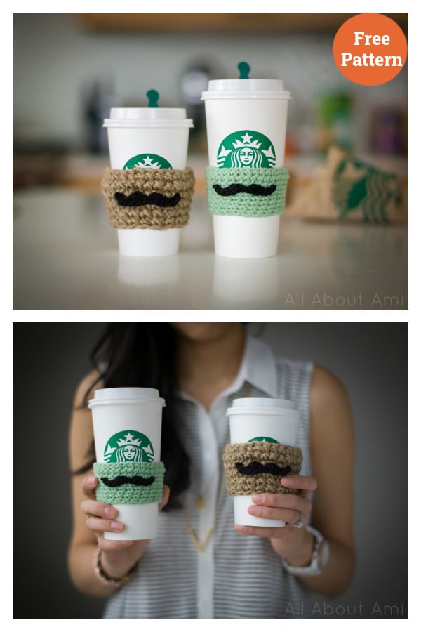Moustache Coffee Sleeves Free Crochet Pattern