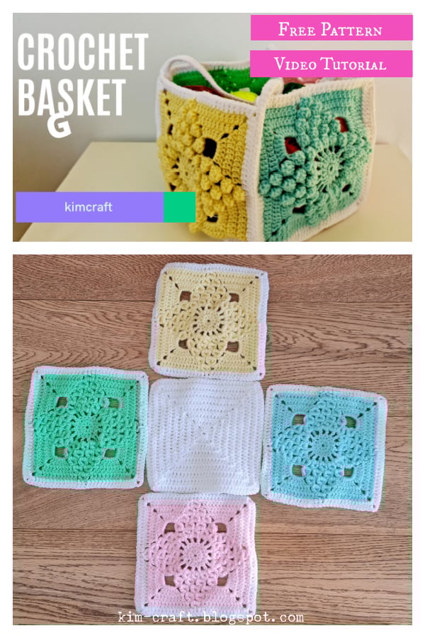 Popcorn Stitch Square Basket Free Crochet Pattern and Video Tutorial