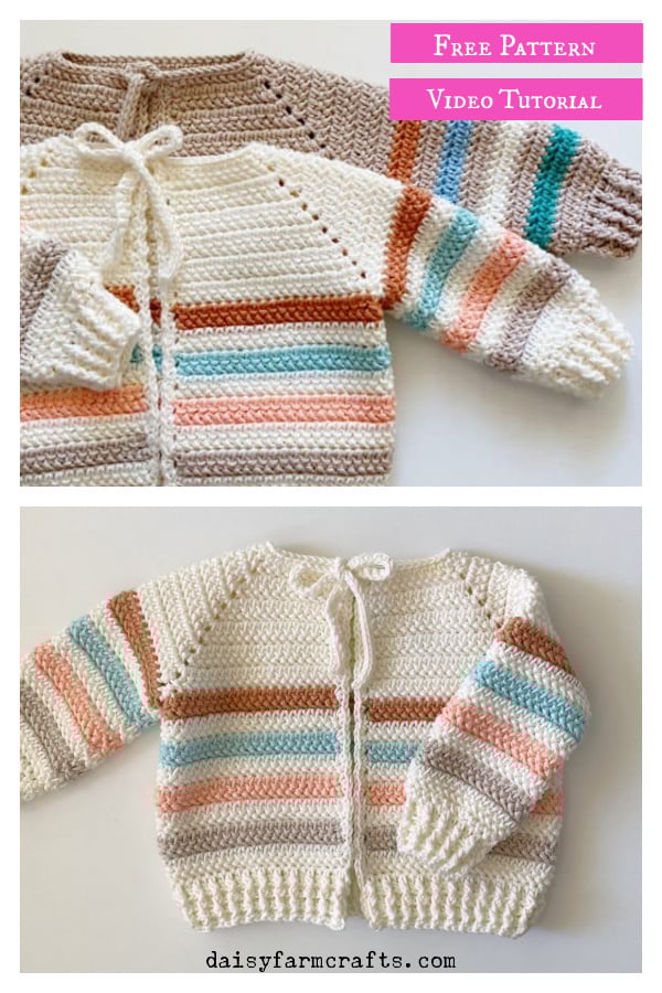 Stripes Baby Sweater Free Crochet Pattern and Video Tutorial