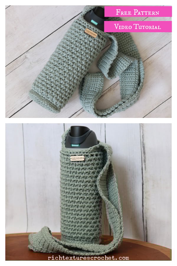 On the Go Water Bottle Holder Free Crochet Pattern and Video Tutorial