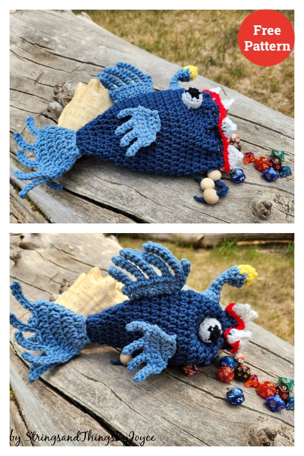 Brain Eater Fish Dice Bag Free Crochet Pattern
