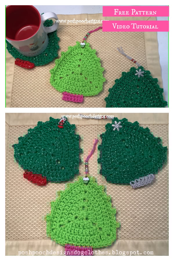 Christmas Tree Coasters Free Crochet Pattern and Video Tutorial