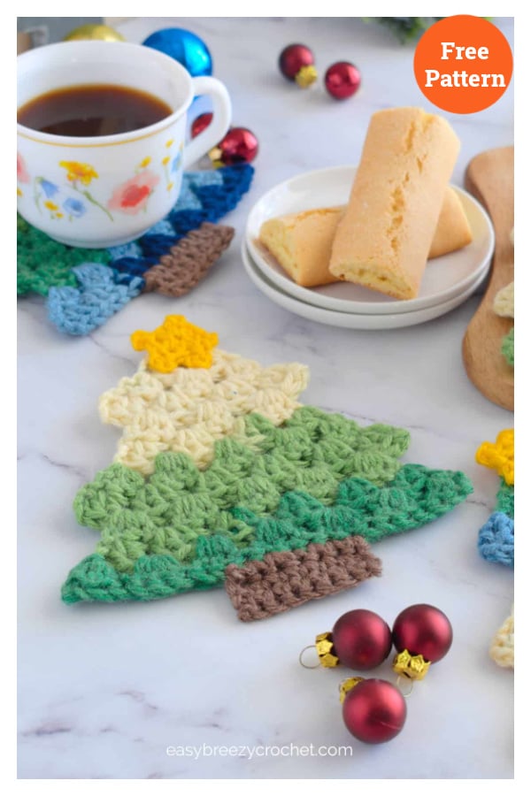 Granny Stitch Christmas Tree Coaster Free Crochet Pattern