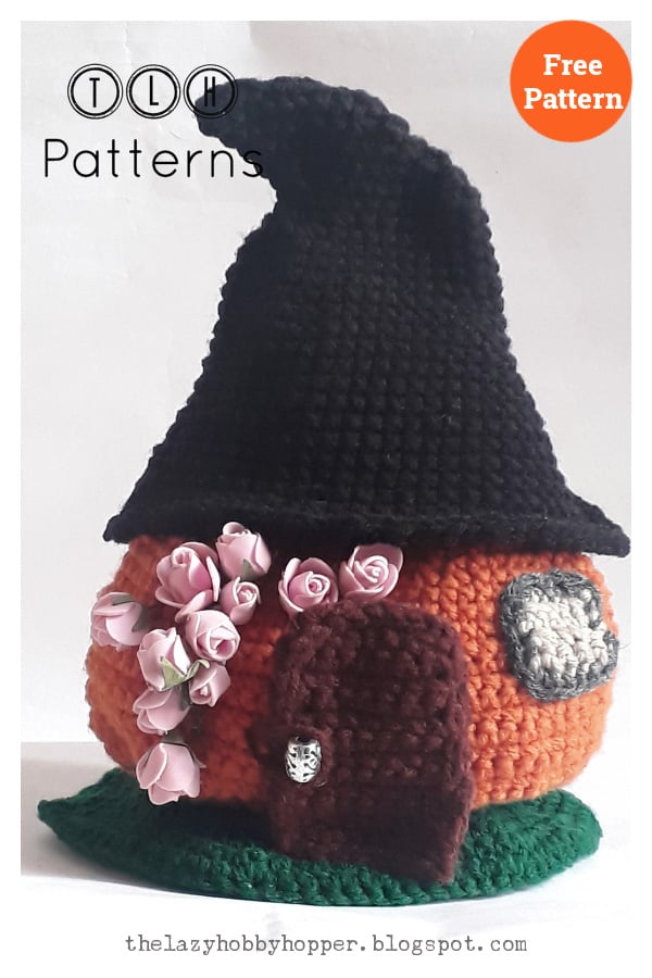 Pumpkin House with Witch Hat Roof Free Crochet Pattern