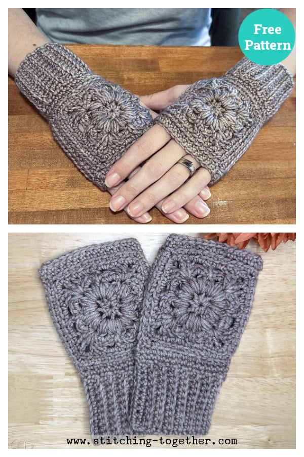 Winter Flower Wrist Warmers Free Crochet Pattern