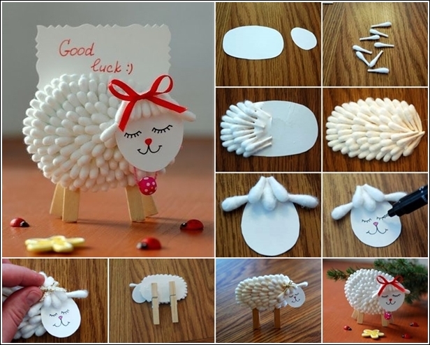 How to Make a Lamb Card Holder With Cotton Sticks
