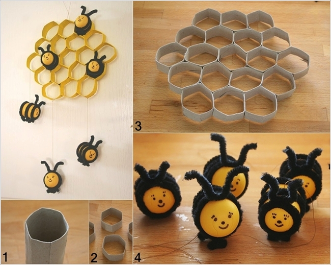 DIY Cute Beehive from Toilet Paper Rolls and Kinder Surprise Eggs