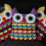 Crochet Owl Cushion With Colorful Feathers