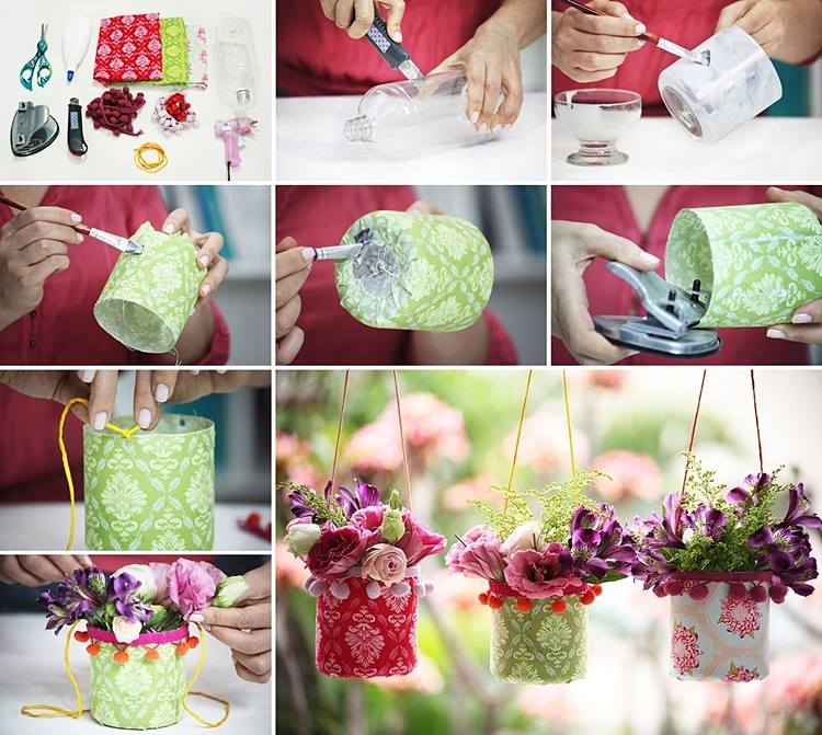 DIY Pretty Hanging Plastic Bottle Vases for Party Decor