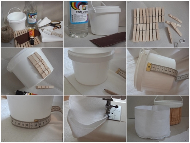 DIY Plastic Container and Clothespins into a Storage Basket