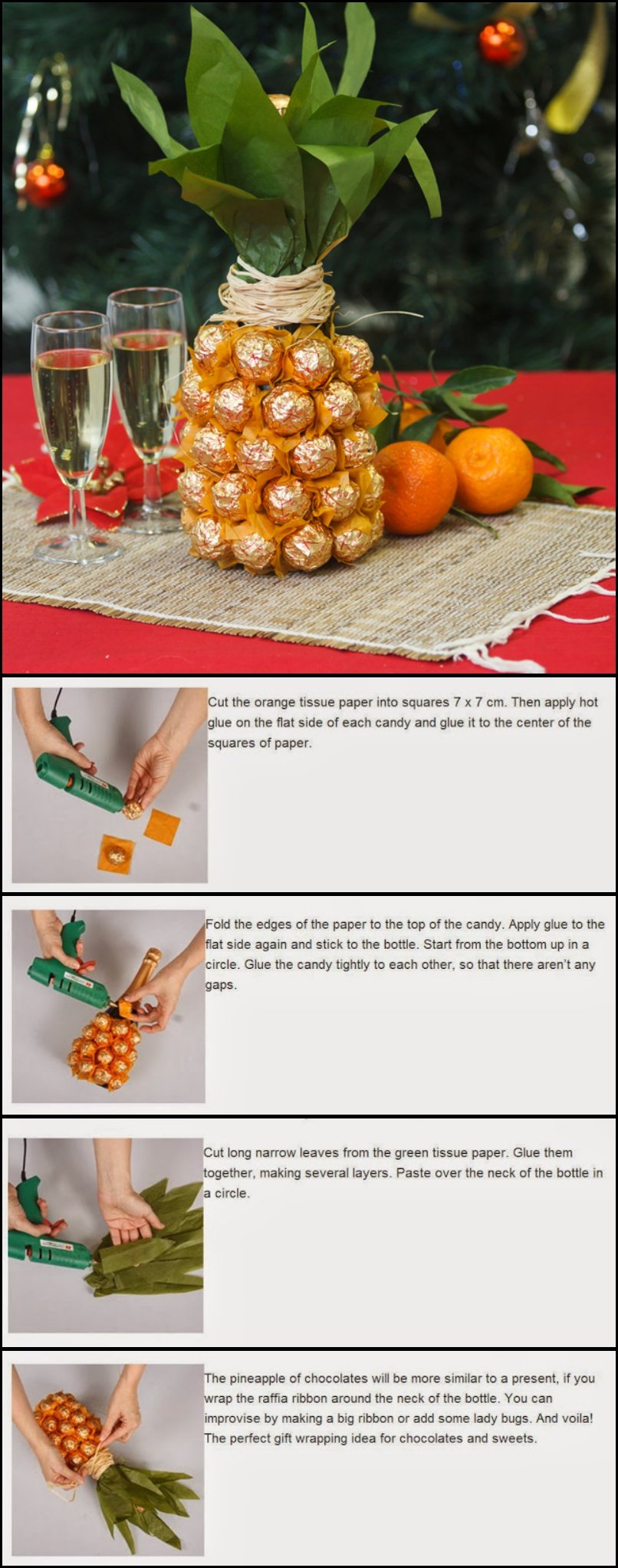 Creative Gift Wrap A Champagne Bottle Like A Pineapple With