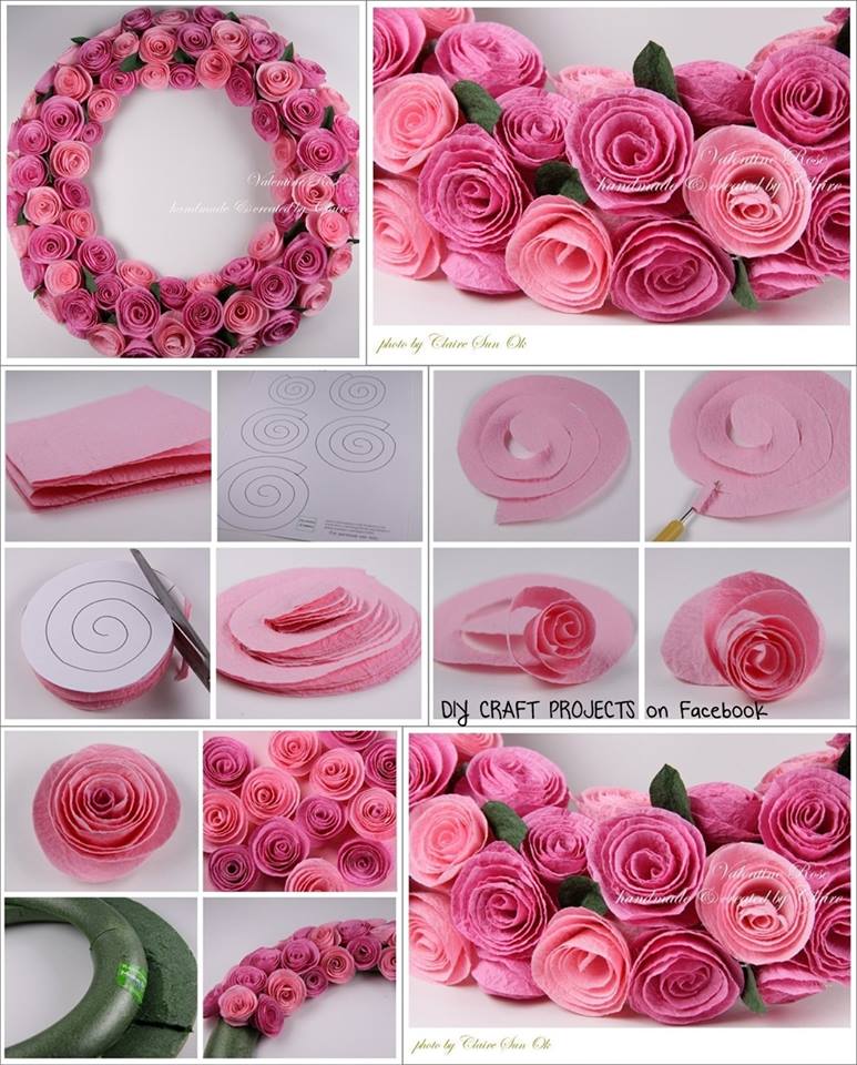 DIY Paper Spiral Rose and Decoration-pretty wreath