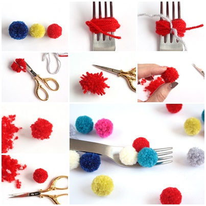 Easy Mini Yarn Pom-Poms using a Fork