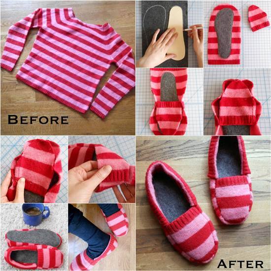 DIY Upcycled Sweater Slippers