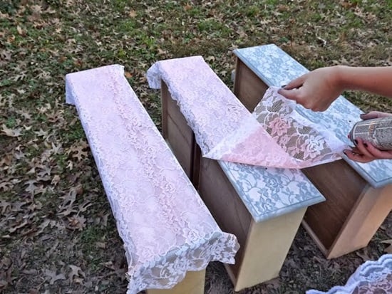 DIY Fefurbish Old Furniture with Lace and Spray Paint