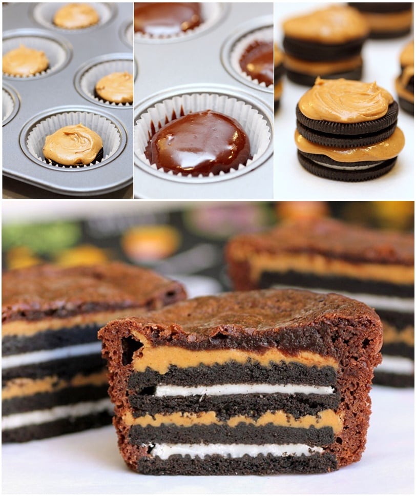DIY Make Oreo and Peanut Butter Brownie Cakes-f