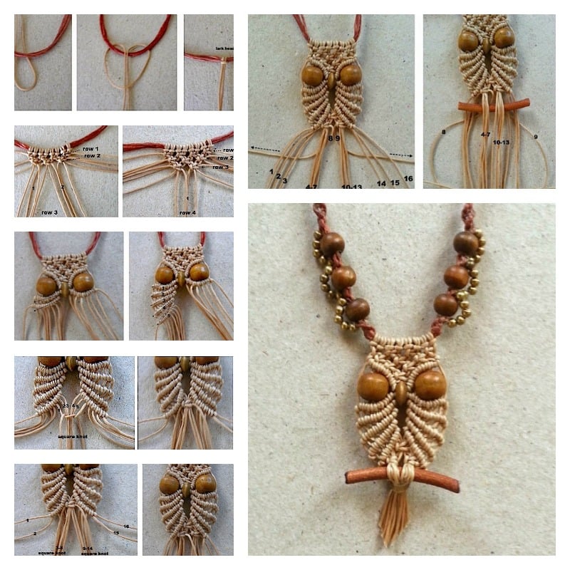 Small owl macrame necklace