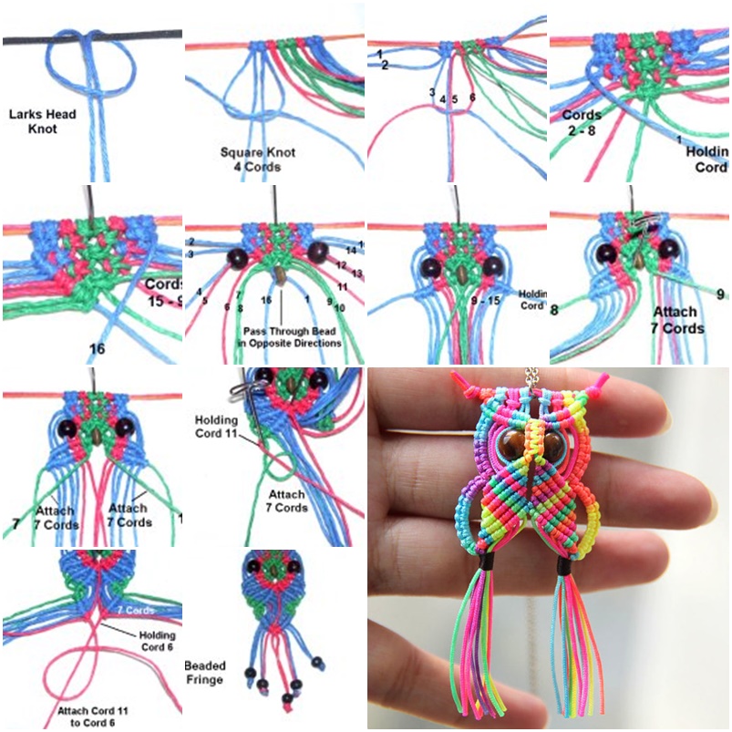 Micro Macrame Rainbow Owl Pendant Tutorial