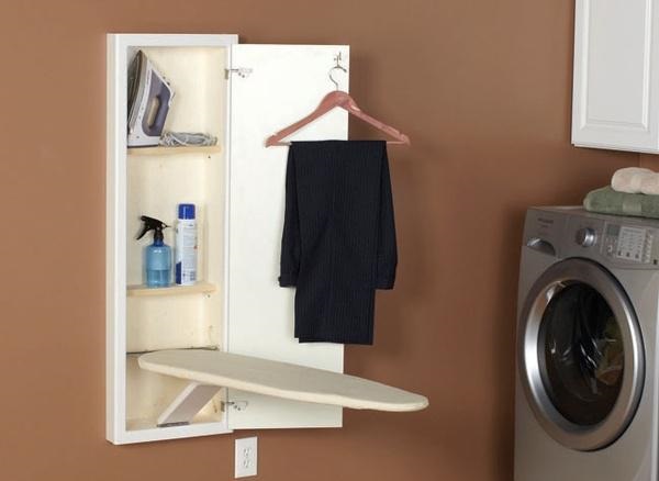 An ironing board that folds into a mirror.