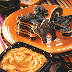 Halloween Snack Ideas Black Cat Dippers with Pumpkin Pie Dip