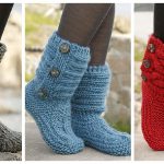 DIY 8 Knitted & Crochet Slipper Boots Free Patterns