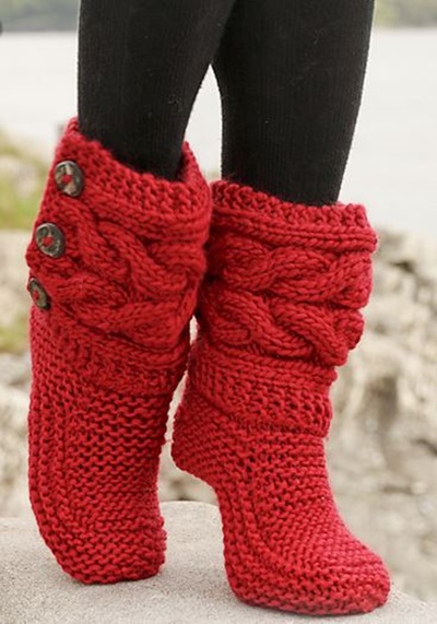 DIY 8 Knitted & Crochet Slipper Boots Free Patterns-Little Red Riding Slippers